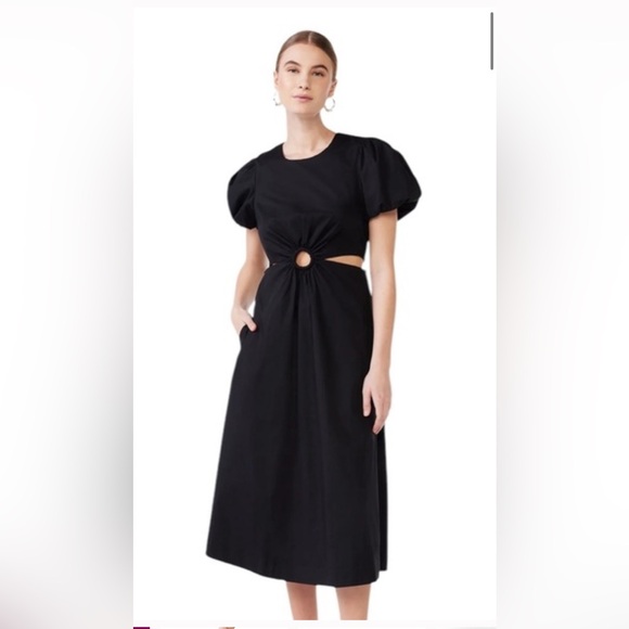 SCOOP Cut Out Midi Dress Size XS(0-2) Black Puff Sleeves Cotton Blend NWT - Picture 2 of 7